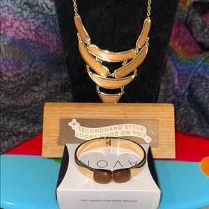 Avon Neo Arabian Style Gold/Tiger Eye-like Necklace and Hinge Bracelet